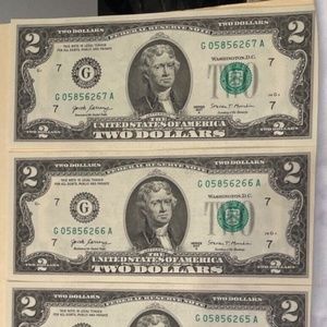 2017 Two Dollar Bills Lot of 4 Uncirculated/Low and Sequential #-64 to 67